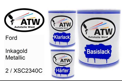 Ford, Inkagold Metallic, 2 / XSC2340C: 1L Lackdose + 1L Klarlack + 500ml Härter - Set, von ATW Autoteile West.